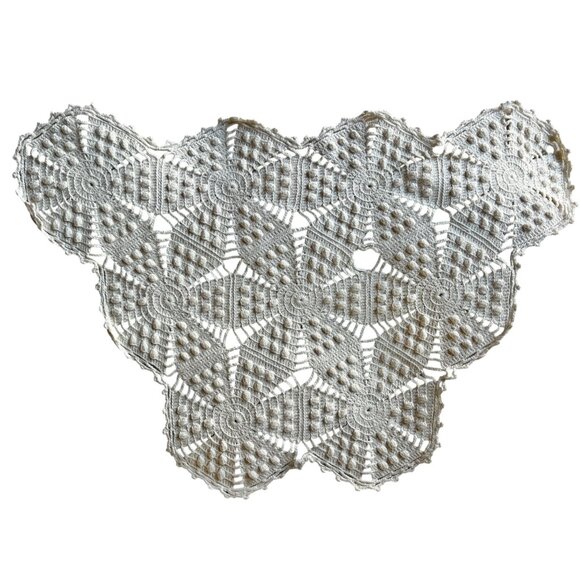 Crocheted Antimacassar Lot Of 3 White Popcorn Doilies Handmade MCM Granny Core - Picture 9 of 16